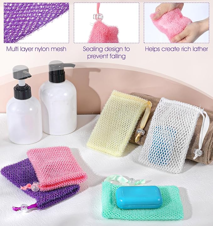 6 Pack Soap Bag, Soaps Mesh Bags & Soaps Saver, Exfoliating Shower Pouch for Bath, 5.5 x 3.5 Inch (6 Colors)