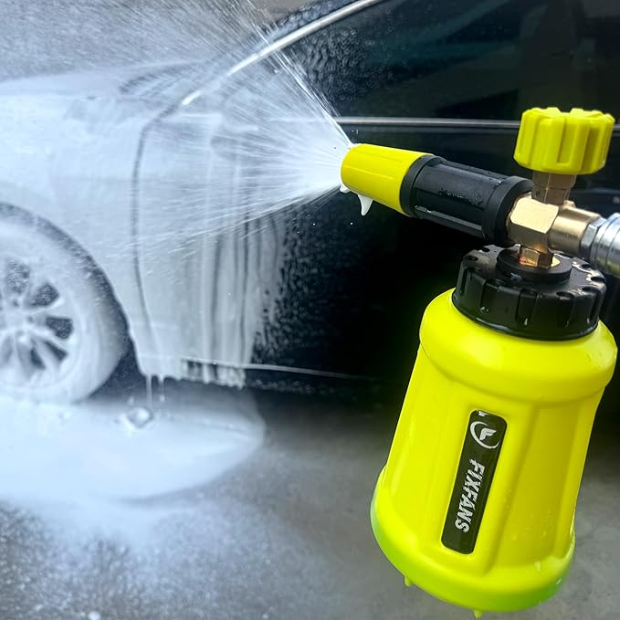 FIXFANS Foam Cannon, Wide Neck Snow Foam Lance with Replacement Adapter for Portland Husky and Ryobi Pressure Washer, Heavy Duty Power Washer Foam Blaster with 1/4 Inch Quick Connector, 5 Nozzles, 1L