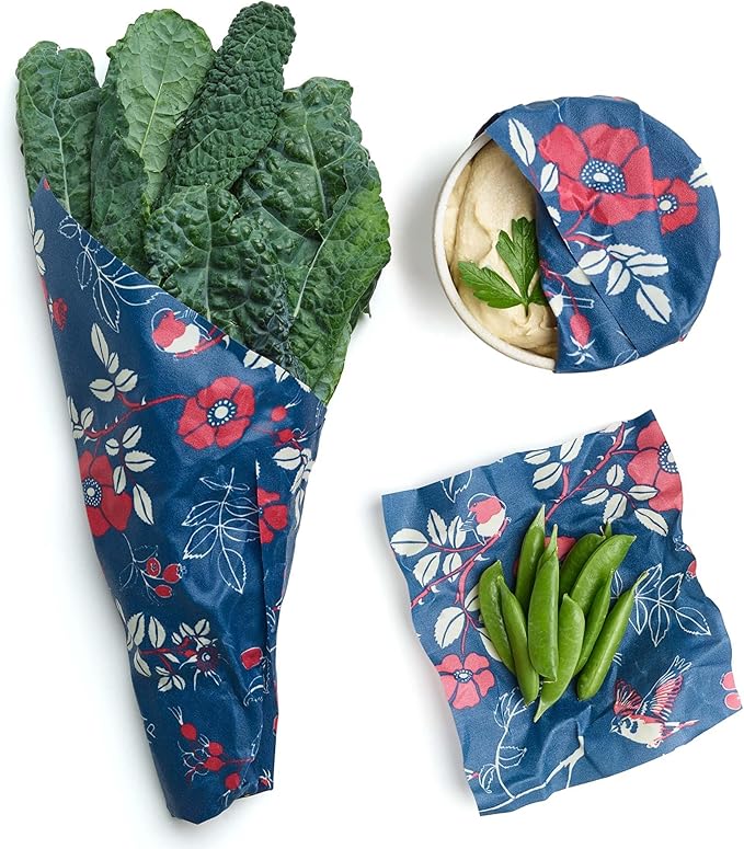 Bee's Wrap Beeswax Wraps for Food - 3 Pack of Assorted Beeswax Wraps - Small, Medium & Large Wrap - Plastic Free Made in USA Reusable Natural Food Wrap - Botanical Print
