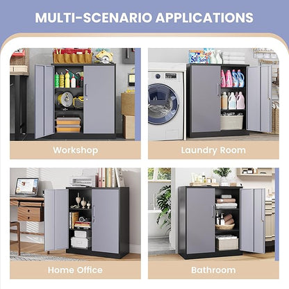 36" H Metal Storage Cabinet, Black Metal Cabinet with 2 Lockable Doors and 2 Adjustable Shelves, Garage Storage Cabinet for Home Office, Garage, School, Apartment, Warehouse