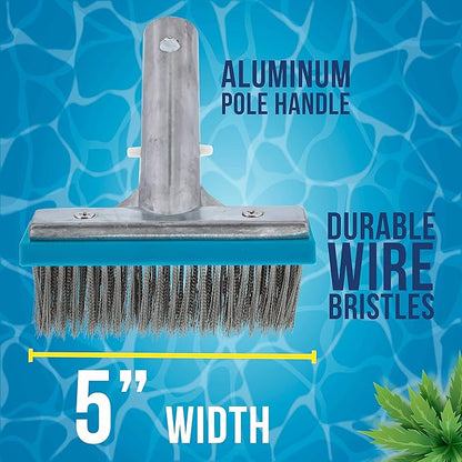 U.S. Pool Supply Pool Brush Head for Inground Pools - 5" Stainless Steel Pool Brush, Metal Wire Bristles, Scrubbing Scrubber Brushes - Remove Calcium Build-Up on Tiles, Rust Stains on Concrete Walls