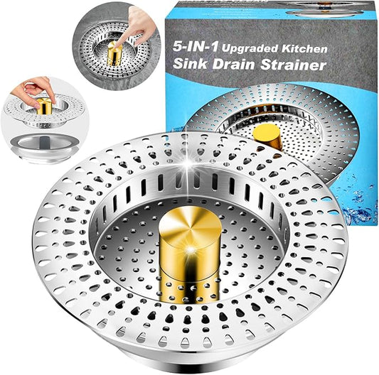 Kitchen Sink Drain Strainer, 18/8 Stainless Steel, Sink Stopper Kitchen Drain