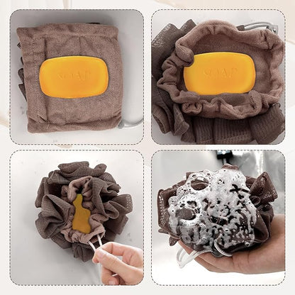 3 Pcs Soap Bar Loofah, 2 in 1 Bar Soap Loofah Pouch Can Hold Soap Effective Exfoliation for Bathing (Green+ Coffee Brown+ Purple)