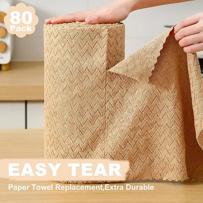 80 Pack Microfiber Cleaning Cloth Roll Reusable Paper Towels 12"x12" Tear Away Cloth,Absorbent Dish Rags for House Kitchen,Wash Cloths,Lint Free Rags for Window Cars Cleaning Supplies
