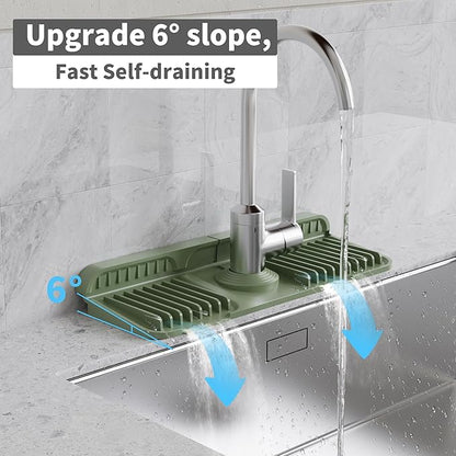 WAFT YEARN 14X5 Inch Silicone Durable Faucet Mat Kitchen Sink Splash Guard Draining Protector Tray Liner Absorbent Protective Counter Accessories For Sink Kitchen Bathroom Laundry Room Bar & RV Green