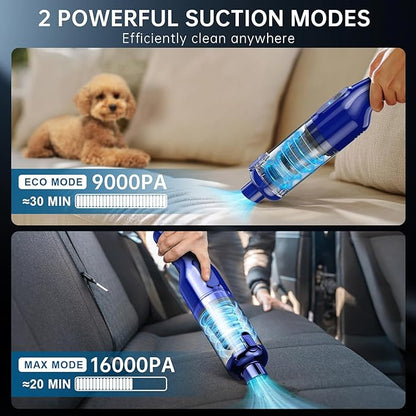 dormzie Handheld Vacuum Cordless, 16000Pa Powerful Suction, Lightweight at 1.3 lbs, Rechargeable Car Vacuum Cleaners for Home Office Car Pets with Brushless Motor, Multiple Accessories