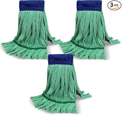 Heavy Duty Commercial Mop Head Replacement for Rubbermaid: 3 Packs 14oz Microfiber Tube Lint Free Industrial Heavy Duty Mop Head for Floor Cleaning - Super Absorbent & Bleach-Safe (Green)