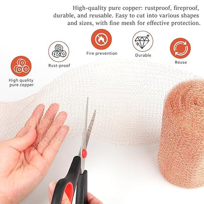 Copper Mesh Rodent Control, 5 in x 200 ft Proof Wire Screen Roll for Mice Rat Rodent, Bat & Snail, DIY Blocker Weep Hole Filler & Wool Mouse Trap