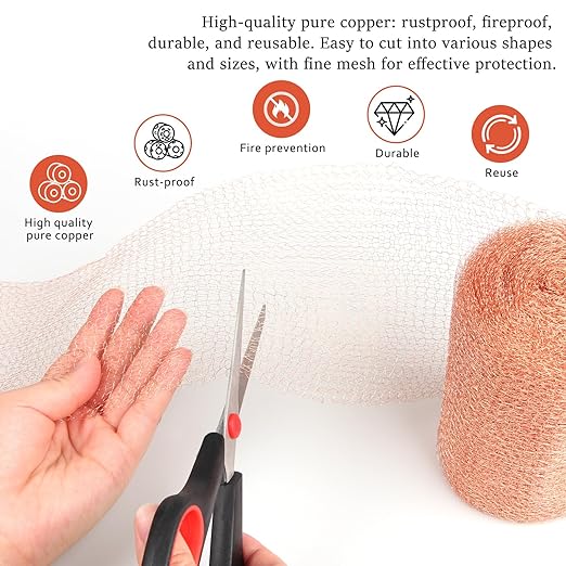 Copper Mesh Rodent Control, 5 in x 50 ft Proof Wire Screen Roll for Mice Rat Rodent, Bat & Snail, DIY Blocker Weep Hole Filler & Wool Mouse Trap