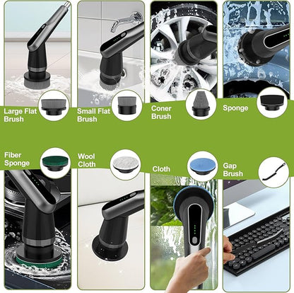 Scrubber Brush Electric, Cordless Spin Scrubber Waterproof IPX7 Shower Scrubber with Adjustable Long Handle, 7 Replaceable Brush Heads Shower Scrubber for Bathroom/Kitchen/Window