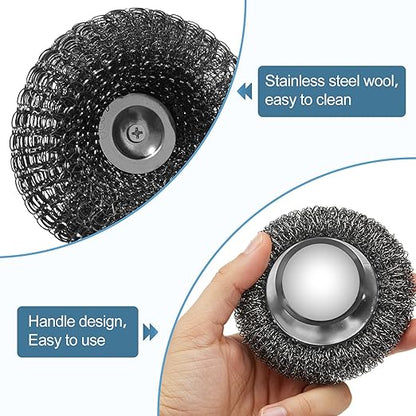 Steel Wool Scrubber with 2 Replacement Pads,Dish Scouring Pads for Cleaning Cast Iron, Dishes, Kitchen Pots, Pans, Grills, Stoves, Sink & More