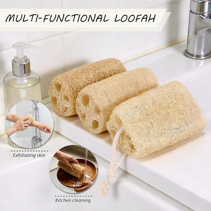 Natural Loofah Sponge Organic Loofa Set 6 Pack,Exfoliating Body Scrubber Shower Luffa Men and Women for Bath Cleaning Skin Back and Face Eco Tool