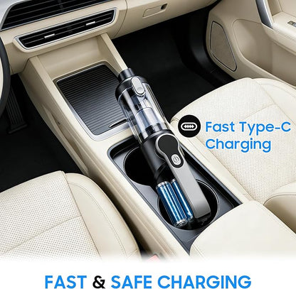Cordless Handheld Car Vacuum Cleaner for Car Interior, Strong Suction Portable Vacuum for Pet Hair & Quick Home Cleaning, Rechargeable with LED Light & Attachments
