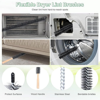 5 Pcs Dryer Vent Cleaner Kit Compatible with Most Vacuum Cleaner, Dryer Lint Brush and Vacuum Hose Attachment with Universal Elastic Connector, Tweezers for Large Debris, Quickly Lint Remover
