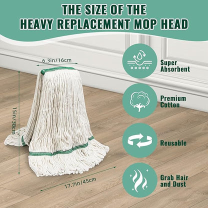 20oz Heavy Mop Replace Head, 6 Pack Commerical Replacement Mop，mop Head Replacement，Reusable Mop Head Refills-Replacement Mop Heads Suitable for Heavy Commercial Industrial Residential Areas