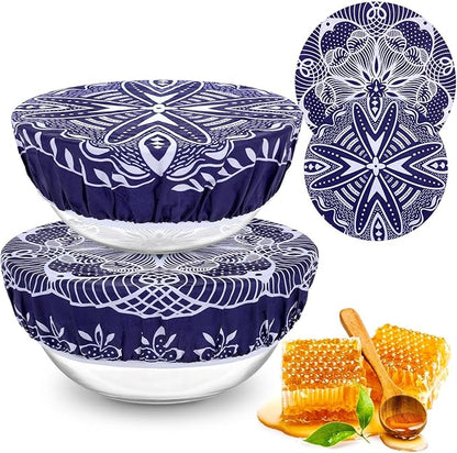 2 Large Reusable Beeswax Bowl Covers for Bread Proofing, 10/12 Inch Elastic Beeswax Wraps Cotton Cloth Sourdough Bowl Covers for Proofing Baskets, Mixer Bowls, Food Storage Containers
