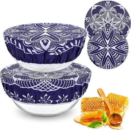 2 Large Reusable Beeswax Bowl Covers for Bread Proofing, 10/12 Inch Elastic Beeswax Wraps Cotton Cloth Sourdough Bowl Covers for Proofing Baskets, Mixer Bowls, Food Storage Containers