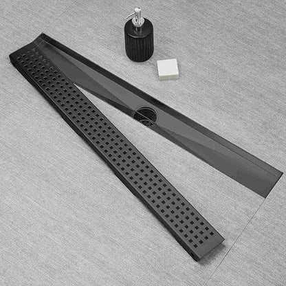 SaniteModar Linear Shower Drain, Black Shower Drain 18 inch with Square Hole Panel, Matte Black Linear Drain with Hair Strainer and Leveling feet