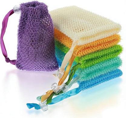 6 Pack Mesh Soap Bags Colorful Soap Bags for Soap Bars with Flexible Drawstring, Exfoliating Foaming Net Gentle Exfoliation and Rich Lather for Store Bath Products Body Facial Shower Cleaning