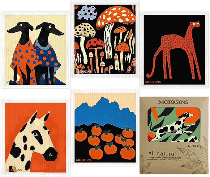 6 Pack Swedish Dishcloths for Kitchen, Picasso's Abstract Painting, Reusable Soft Kitchen Towels Dish Cloths Set, Absorbent Sponge Cleaning Washable Quick Drying, Biodegradable 7x8 inch