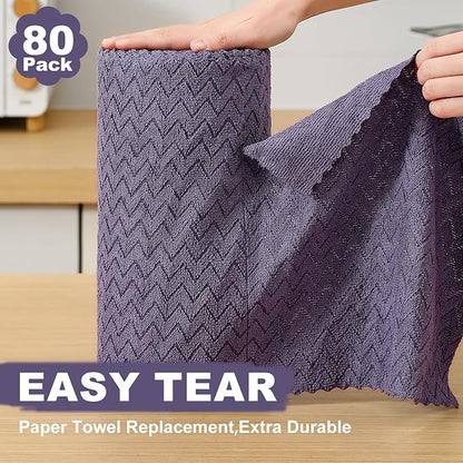 80 Pack Microfiber Cleaning Cloth Roll Reusable Paper Towels 12"x12" Tear Away Cloth,Absorbent Dish Rags for House Kitchen,Wash Cloths,Lint Free Rags for Window Cars Cleaning Supplies