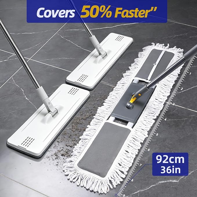 36" Commercial Dust Mops for Floor Cleaning, Masthome Professional Industrial Mop with 3 Pads, Heavy Duty Commercial Mop with 62'' Long Handle,Large Floor Mops for Office Garage Warehouse Factory Mall