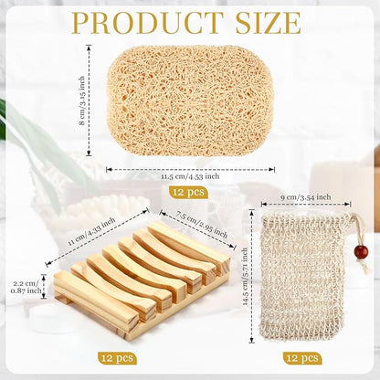Baderke 36 Pcs Soap Saver Set for Packaging Gift Including Wooden Dish Holder Exfoliating Bag with Drawstring Soap Pads for Mother's Day Bar Wedding Baby Shower Homemade Gift(Wood Color)