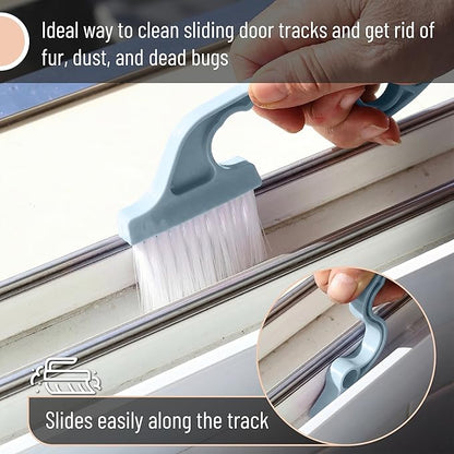 Slick- Window Track Cleaning Brush, 3 Pack, Colorful Ergonomic Handle, Built-in Scraper, Multipurpose, Window Track Cleaning Tools