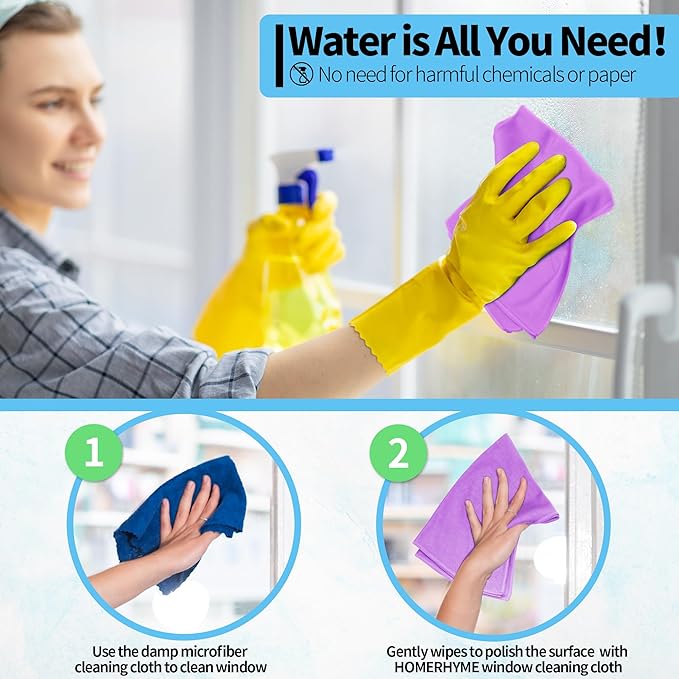 Microfiber Cleaning Cloth - 10 Pack Glasses Cleaning Cloth, 16" x 14" Window Cleaning Rags, Streak Free Lint Free Polishing Cloths Wipes for Eye Glass, Stainless Steel, Windshield, Purple