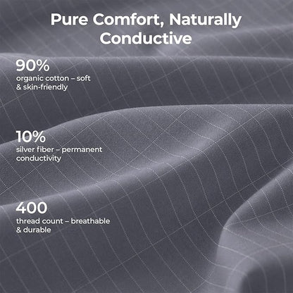 Grounding Sheets Queen 10% Silver Fiber Grounded Fitted Sheets for Bed Cotton Earth Connected Sheet with Outlet Tester,Adapter,Wool Dryer Balls,Laundry Bag (60"x80"x15",Gray)