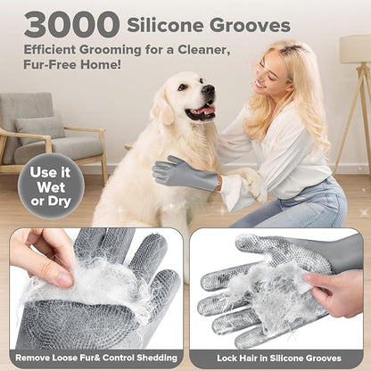 Augwind 6PCS Pet Grooming Kit for Dogs, Cats and Horses | Dog Washing Gloves | Cleanroom Gloves | Dog Bath Brush | Dog Bath Gloves | Dog Shampoo Brush | Dog Bath Supplies (Grey)