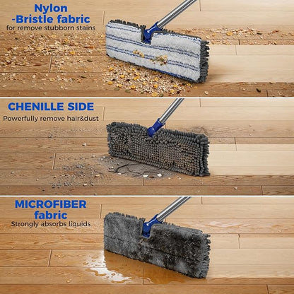Masthome Microfiber Mops for Floor Cleaning,Dust Mop with 4 Reusable Pads,Flat Flip Mops for Wet & Dry Use,Professional Microfiber Mop for Hardwood, Laminate,Tile Floor Cleaning-1 Scraper