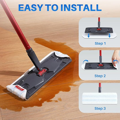 Microfiber Mop Pads 6 PCS, 15.95” x 4.33” Reusable Washable Replacements Mop Pads for Wood Floor Compatible with O-Cedar H2prO, Blue and White Stripes