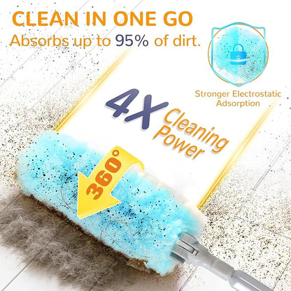 6 ft Heavy Duty Extendable Duster Handle with 50 Refills for Swiffer Duster, 360° Multi-Surface Dusters with 4X Cleaning Power for Home, Ceiling Fans, Windows, Dusting Hard-to-Reach Areas (Blue)