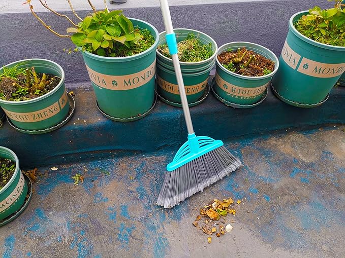 Mini Broom and Dustpan and Telescopic Rod Long Handle Broom, Camping Cleaning Tools, Light Blue