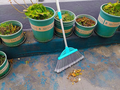 Mini Broom and Dustpan and Telescopic Rod Long Handle Broom, Camping Cleaning Tools, Light Blue