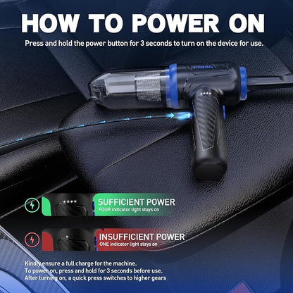 BVC200 Mini Car Vacuum, 22000PA Cordless 3 in 1 Air Blower Pump Keyboard Cleaner, Brushless Motor Super Suction Handheld Vacuum with LED Light, Portable Cleaner Best for Car, Office, Home, Pet