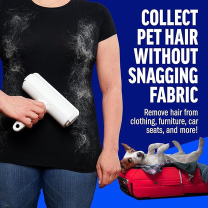 PawÉlite Roller Pet Hair Remover – Original Size Reusable Lint Roller for Cat & Dog Hair on Furniture, Couch, Carpet, Car, Rugs & Bedding – Portable, Eco-Friendly (White)