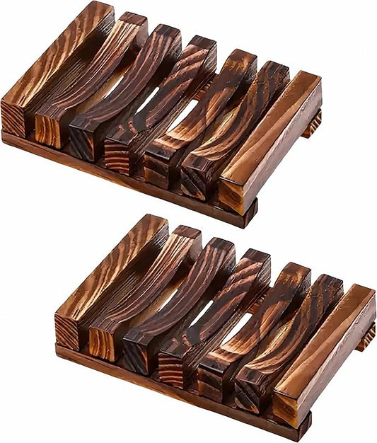 2 Pcs Wooden Soap Dish Holder, Soap Tray for Shower & Bathroom, Zero Waste, Plastic Free, Keep Soap Bars Dry Clean & Easy Cleaning, Self Draining Soap Dish