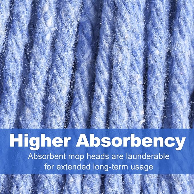 6 Pack Commercial Mop Head Replacement, Heavy Duty Mop Head Commercial Replacement for General and Floor Cleaning, Wet Industrial Blue Cotton Looped End String Head Refill (Blue)