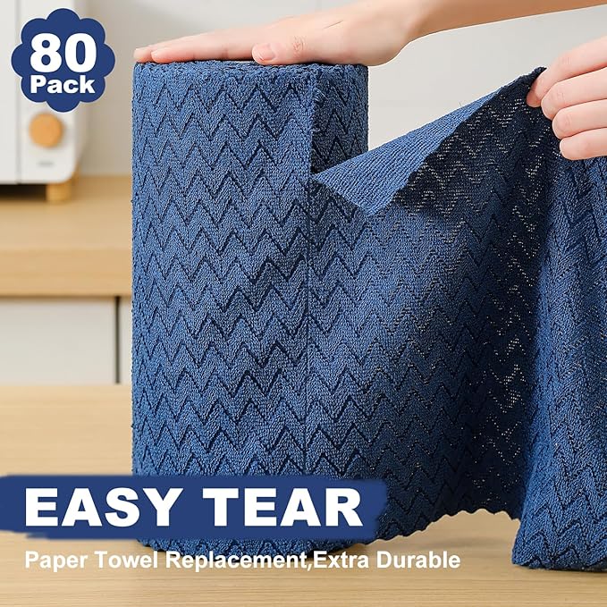 80 Pack Microfiber Cleaning Cloth Roll Reusable Paper Towels 12"x12" Tear Away Cloth,Absorbent Dish Rags for House Kitchen,Wash Cloths,Lint Free Rags for Window Cars Cleaning Supplies