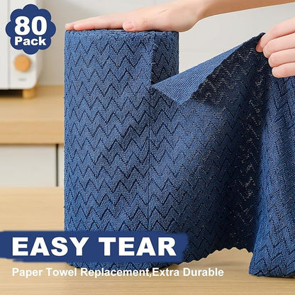 80 Pack Microfiber Cleaning Cloth Roll Reusable Paper Towels 12"x12" Tear Away Cloth,Absorbent Dish Rags for House Kitchen,Wash Cloths,Lint Free Rags for Window Cars Cleaning Supplies