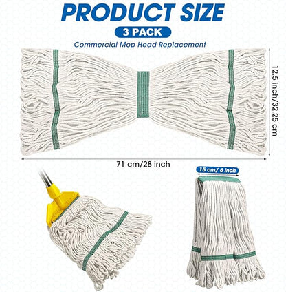 Eccliy 16 Pack Mop Heads Replacement Commercial Industrial Mop Heads Heavy Loop End Cotton String Heavy Duty Refills Wet Washable Refills for Home General Floor Cleaning (White,Green)