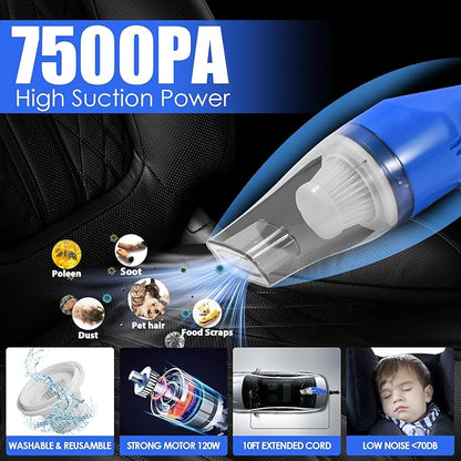 18PCS Car Cleaning Kit, Car Interior Detailing Kit with Blue High Power Handheld Vacuum, Detailing Brush Set, Windshield Cleaner, Cleaning Gel, Complete Auto Accessories for Men, Women