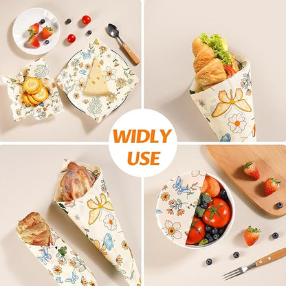 Beeswax Wraps for Food – Reusable Beeswax Bread Bag & Sandwich Wrap, Organic & Eco-Friendly & Sustainable Bees Paper, Perfect Alternative to Aluminum Foil Sourdough Storage & Plastic Wrap（Flower）