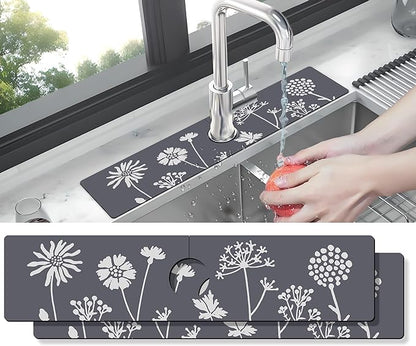 Kitchen Sink Splash Guard Faucet Mat -2 PC Super Absorbent Fast Drying Mat Sink Gadgets-Splash Guard Behind Faucet Drip Catcher for Kitchen(23.5" X 5.5" )