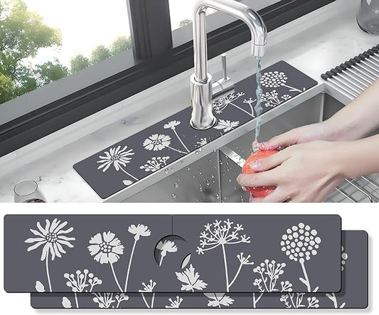 Kitchen Sink Splash Guard Faucet Mat -2 PC Super Absorbent Fast Drying Mat Sink Gadgets-Splash Guard Behind Faucet Drip Catcher for Kitchen(23.5" X 5.5" )