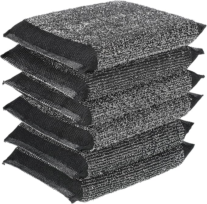 Steel Wool Scrubber 6 Pack Steel Wool Scrub Sponges Kitchen Reusable Metal Dish Scrubber for Dishes Pots Pans Black