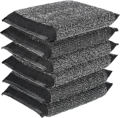 Steel Wool Scrubber 6 Pack Steel Wool Scrub Sponges Kitchen Reusable Metal Dish Scrubber for Dishes Pots Pans Black