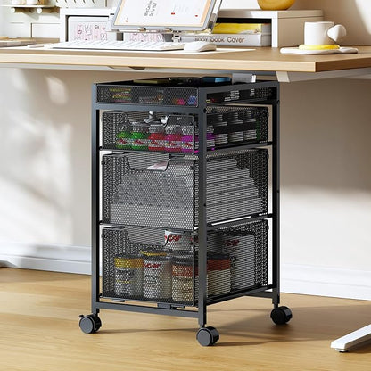 Rolling Utility Cart with 3 Drawers, Craft Organizer and Storage with DIY Divider, Lockable Wheels, Multi-Functional Storage for Art Supplies, Store for Brushes & Paints & Small Parts(Patent Pending)